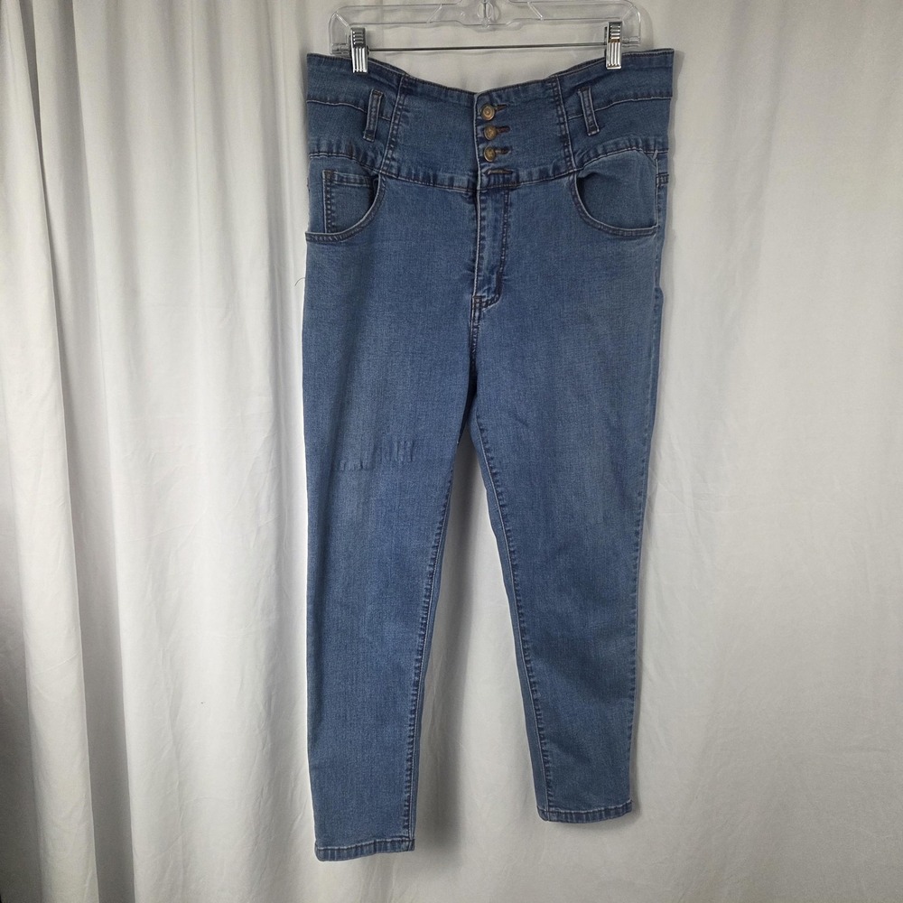 SheIn Jeans Womens 2XL Blue High Rise Skinny Button Front Stretch Denim Pants